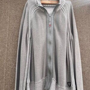 Guess Men's Sz XL Gray Brown 100% Cotton commando Knitted Cardigan Full zip